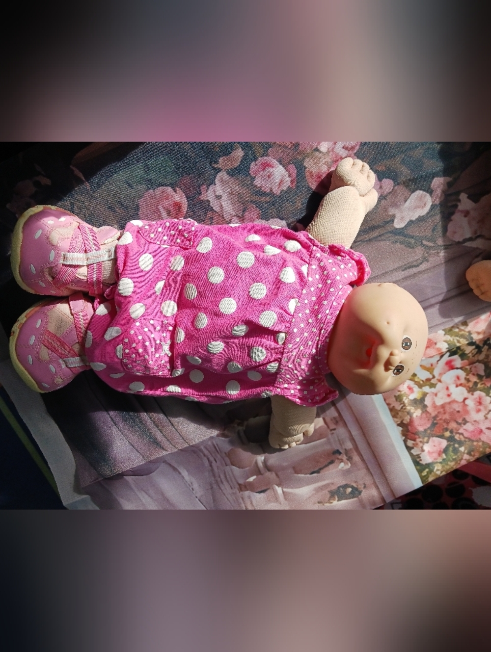 Cabbage Patch Pink Polka Dot Cuddly Baby Doll with Soft Fabric Body